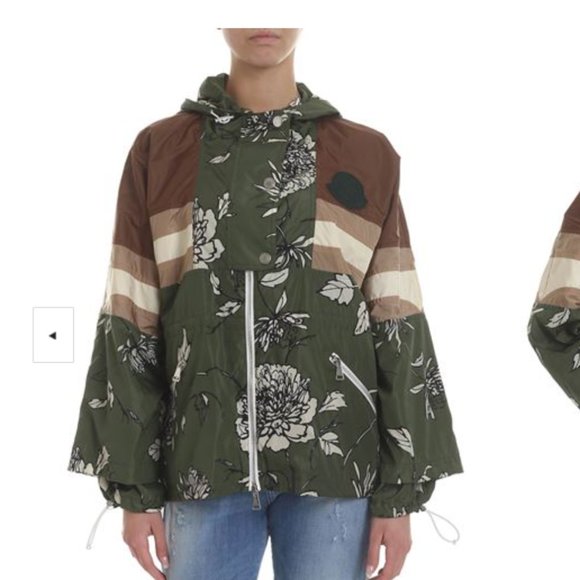 Moncler Pretoria Floral Print Jacket in Green and Brown